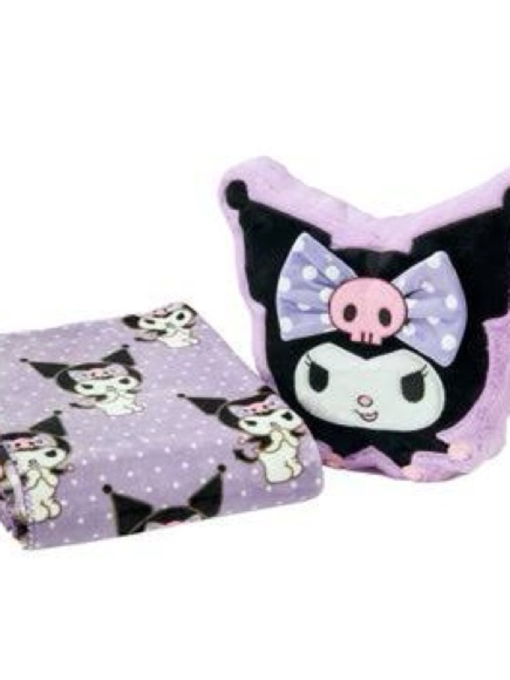 Kuromi Plush Pillow and Matching Throw  blanket Lavender set